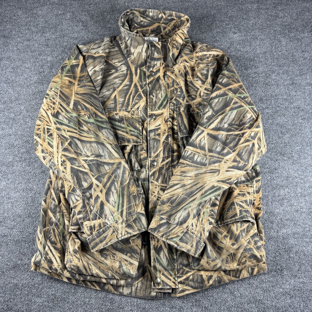 VINTAGE Trophy Club Jacket Mens L Realtree Camouflage Nylon Hunting Full Zip
